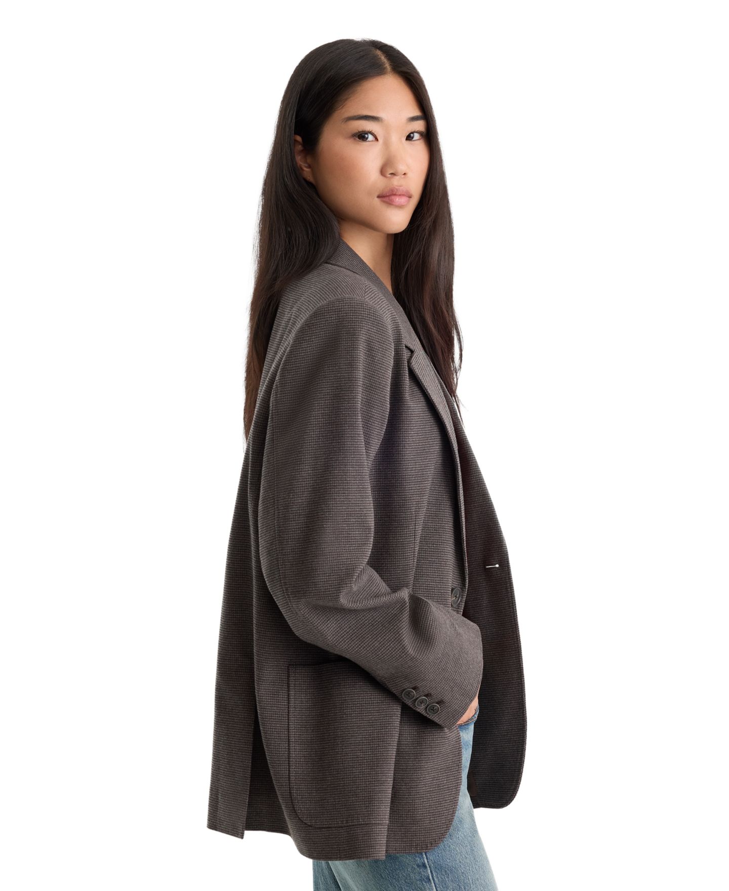 Женский пиджак Good American Notch-Lapel Oversized Blazer, цвет: Угольная гусиная лапка — фото 3