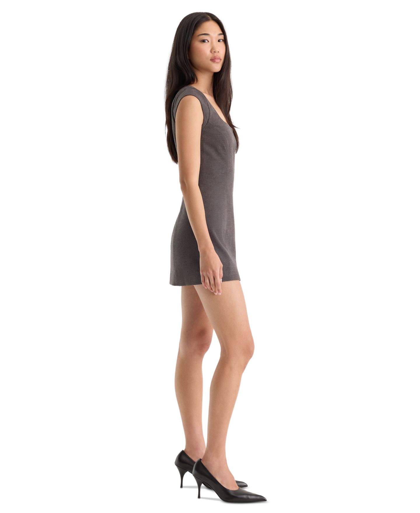 Женское платье Good American Square Neck Cap-Sleeve A-Line, цвет: Угольная гусиная лапка — фото 3