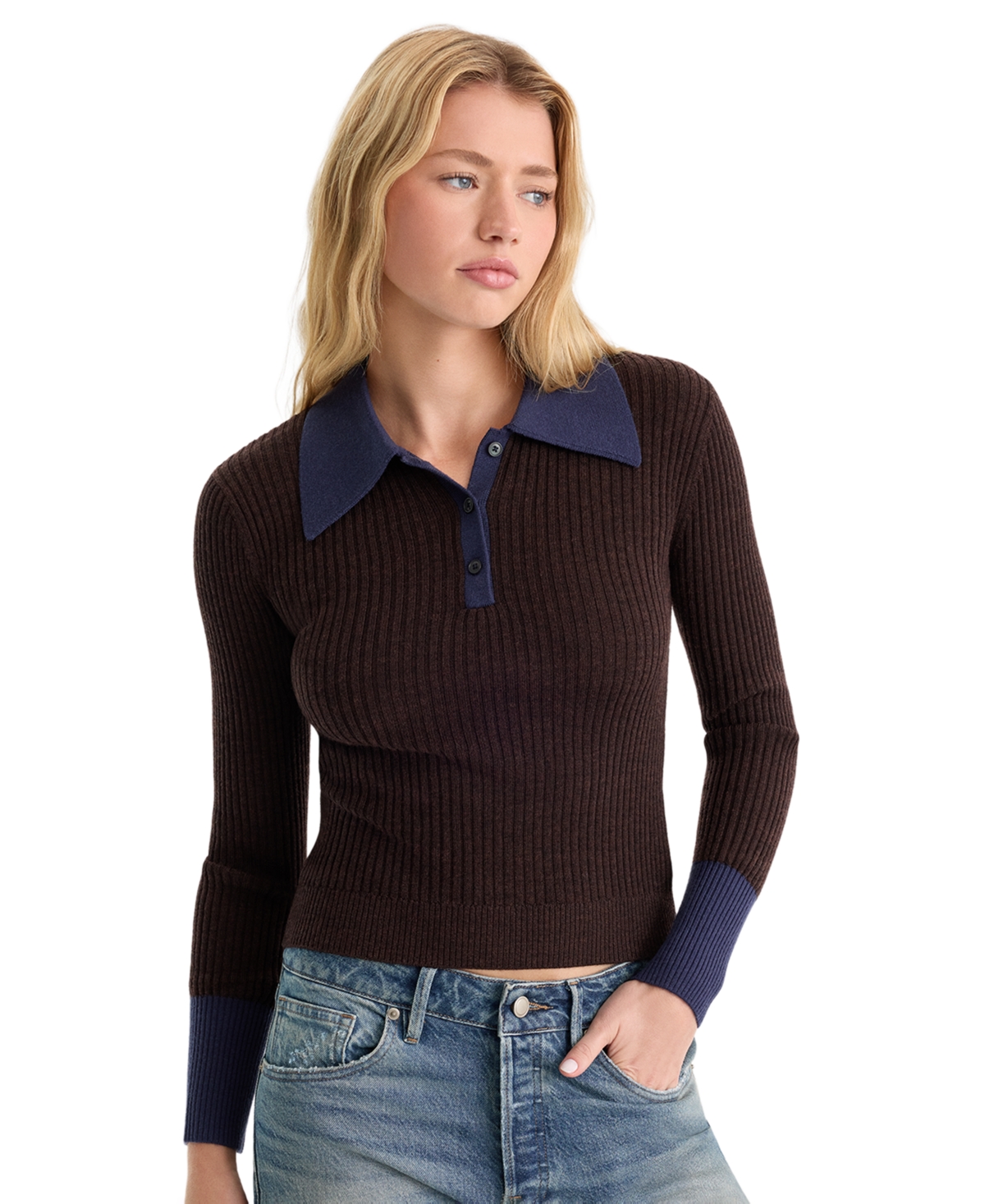 Good American Women's Collared Long-Sleeve Sweater