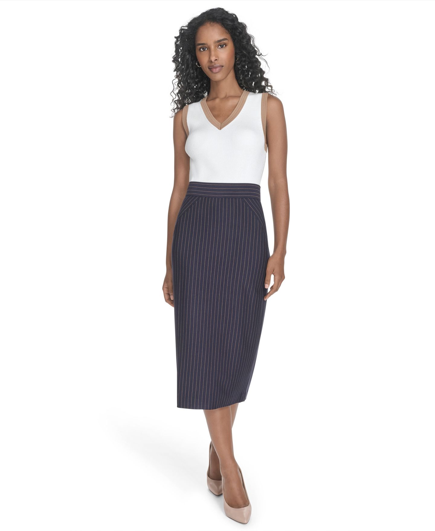 Женская юбка Tommy Hilfiger Midi Pencil, цвет: Тёмно-синий / Табачный — фото 4
