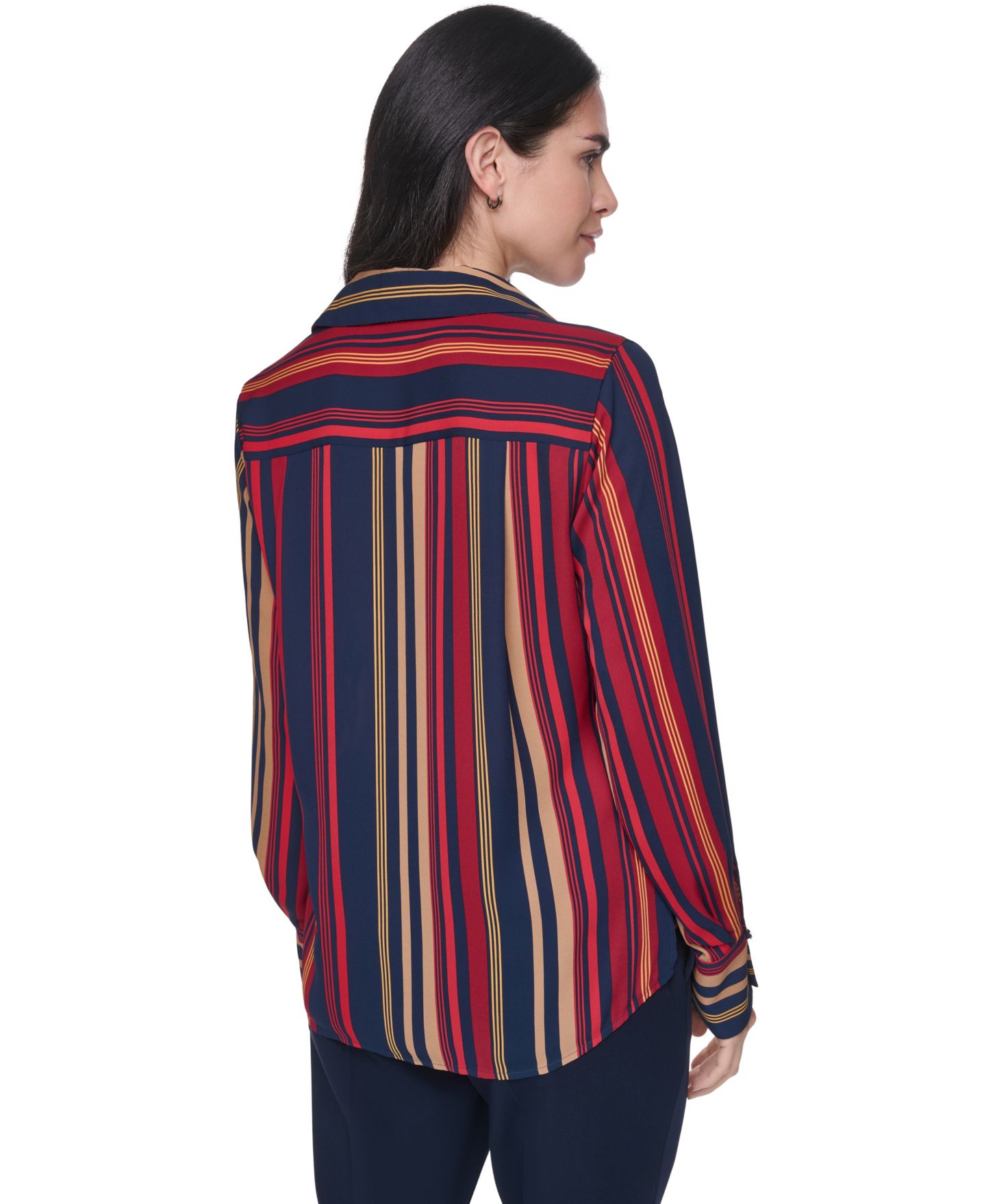 Женская блузка Tommy Hilfiger Long-Sleeve Striped Popover Blouse, цвет: Полуночный разноцветный — фото 6