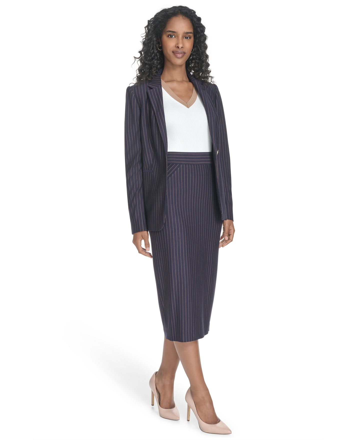 Женская юбка Tommy Hilfiger Midi Pencil, цвет: Тёмно-синий / Табачный — фото 3