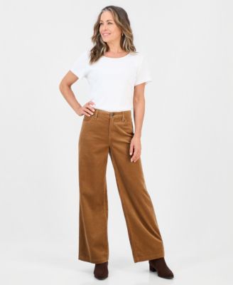 Petite Corduroy High-Waisted Wide-Leg Pants, Macy's Exclusive