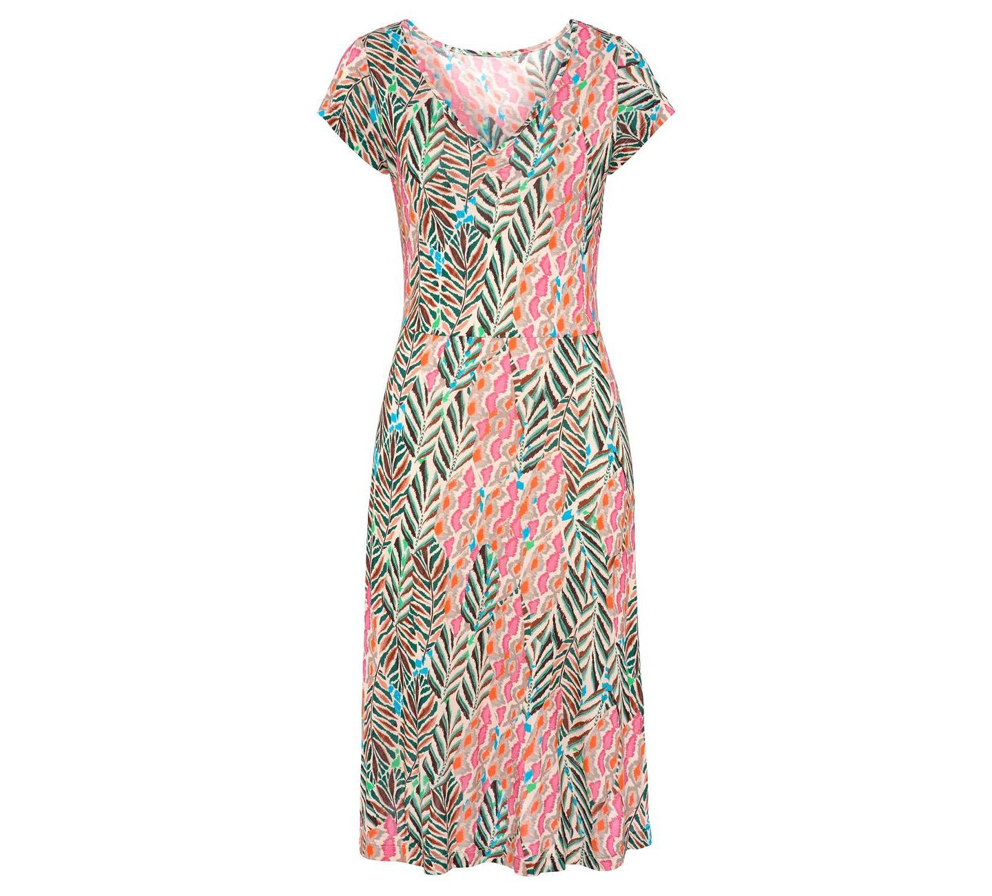 Женское платье LASCANA Ruched V-Neck, цвет: Разноцветный с принтом — фото 6