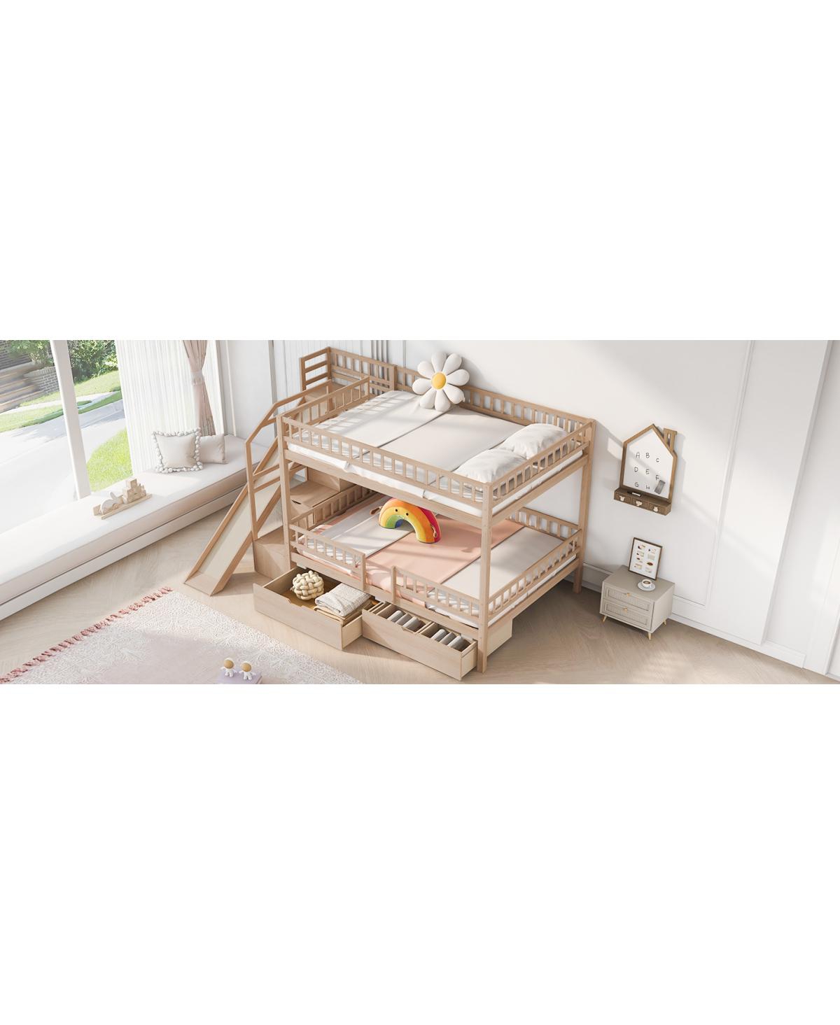 Streamdale Furniture Full over Full Bunk Bed with Storage Staircase, Slide and 2 Drawers