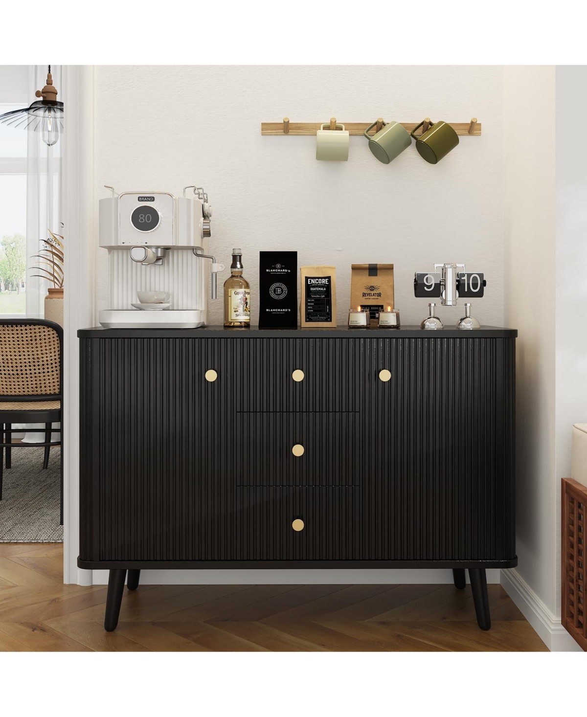 homfan 47.2" Modern Fluted Sideboard Cabinet 2 Doors and 3 Drawers, Slim Coffee Bar Station for Small Apartment and Dining Room