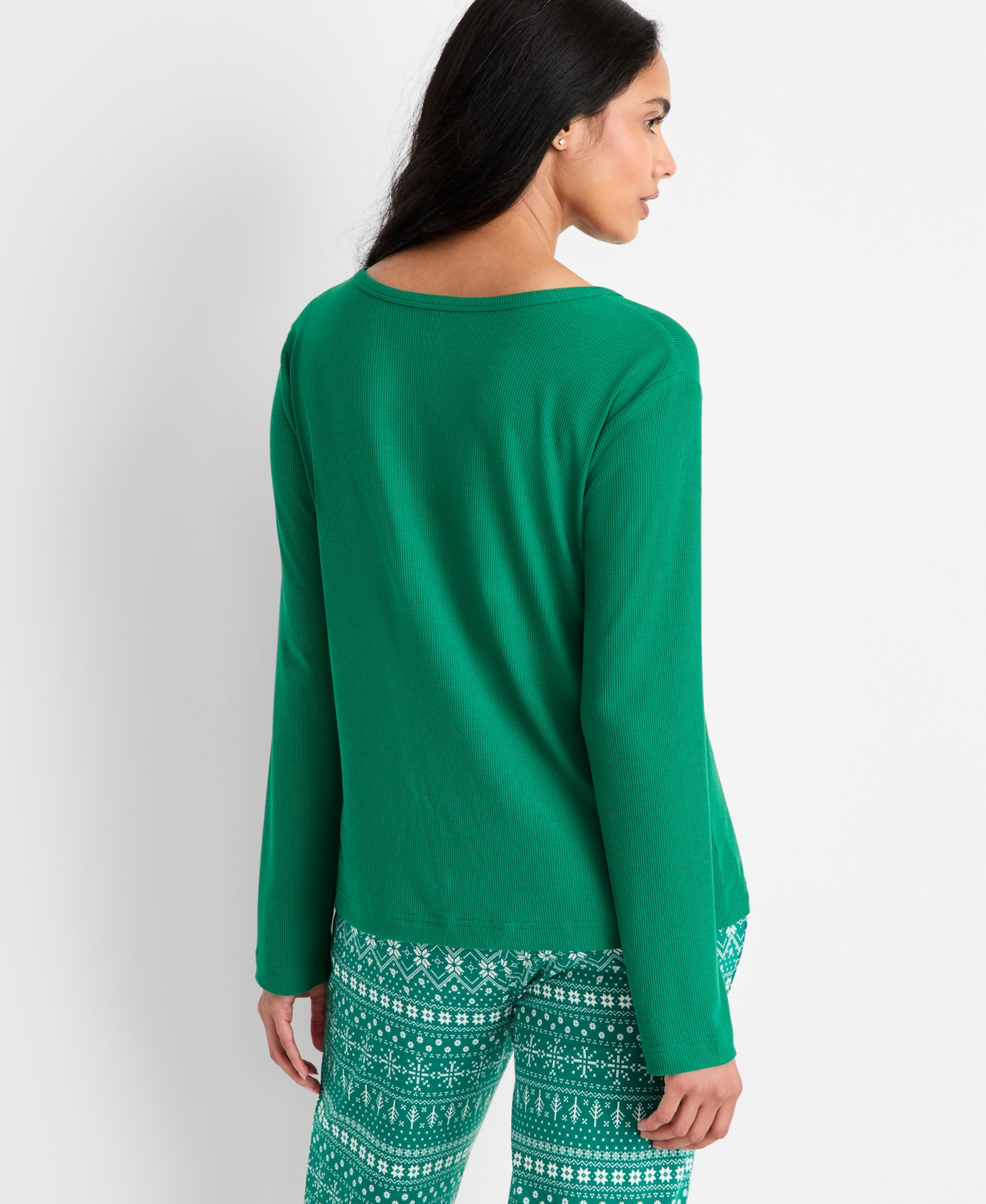 State of Day Women's Long-Sleeve Ribbed Henley Sleep Top Xs-3X, Created for Macy's
