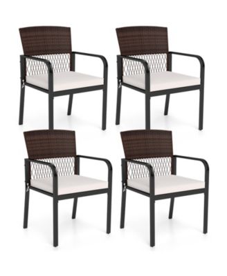 Outdoor Dining Chairs Set of 4 With Sturdy Metal Frame and Sponge Padded Cushion