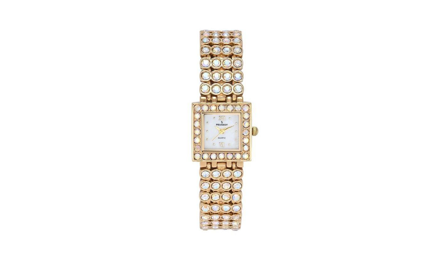 Женские часы Peugeot 14K Gold-Plated Jeweled Watch with Four Strands of Genuine Swarovski Crystals, цвет: Золотой — фото 1