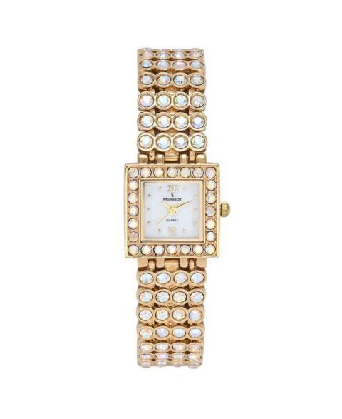 Женские часы Peugeot 14K Gold-Plated Jeweled Watch with Four Strands of Genuine Swarovski Crystals, цвет: Золотой