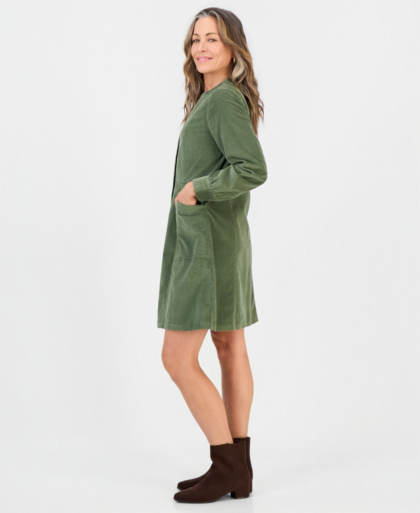 Женское платье Style & Co Petite Long-Sleeve Corduroy, цвет: Зелёный — фото 2