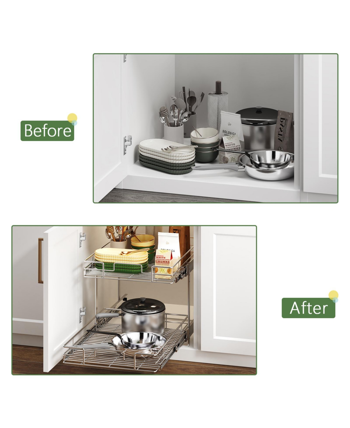 Lovmor 2 Tier Individual Pull Out Cabinet Organizer Slide Kitchen Storage Sliding Shelves