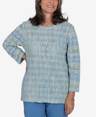 Women's Provence Scalloped Stripes Textured Sweater