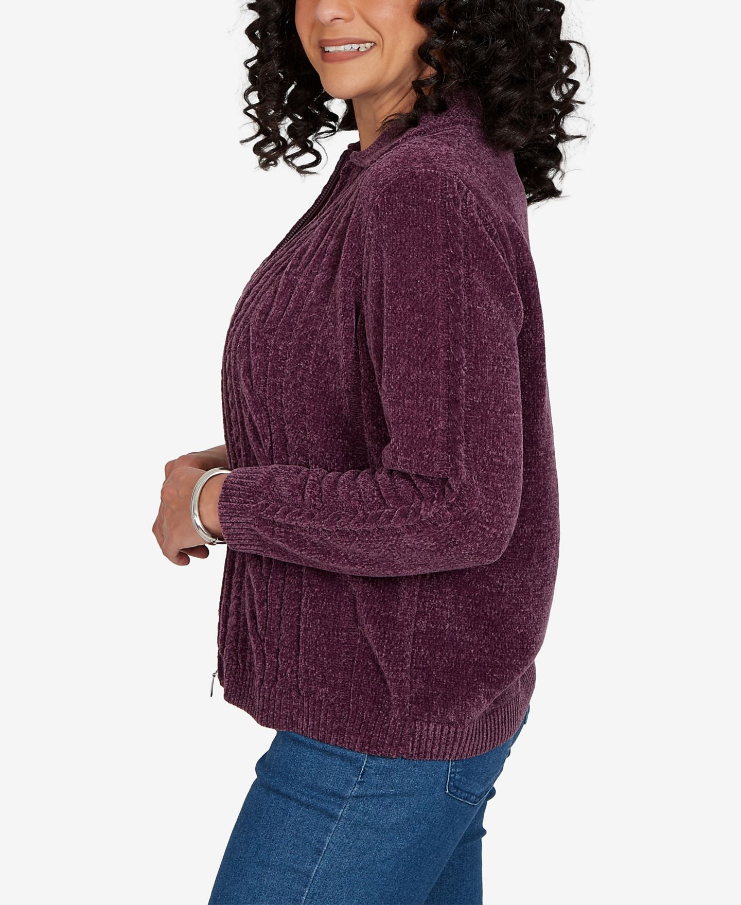 Женский кардиган Alfred Dunner Classic Cable Chenille Zip Cardigan, цвет: Amthyst — фото 3