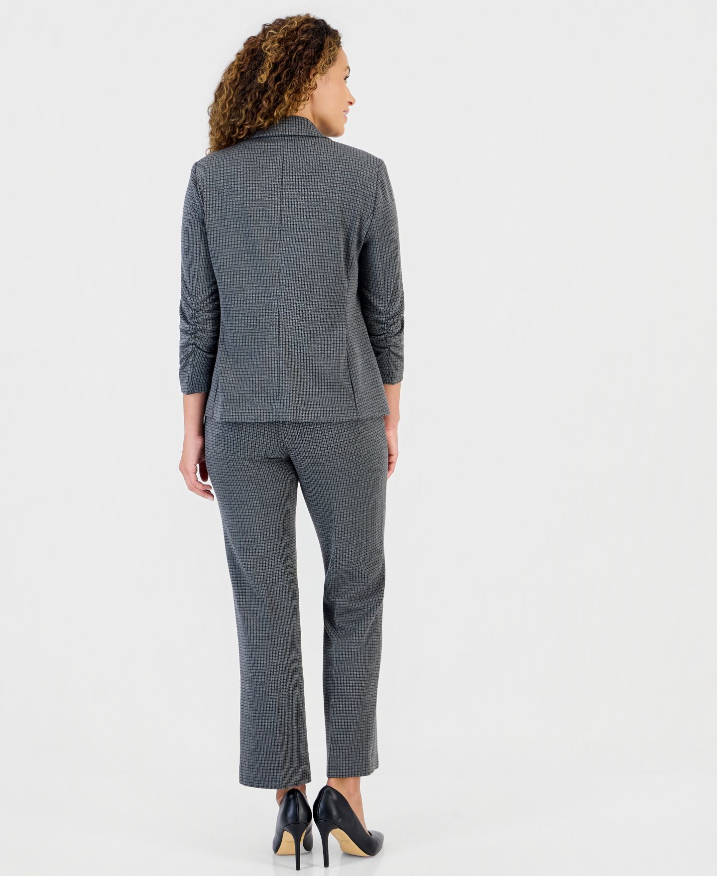 Женские брюки Anne Klein Essentials Petite Houndstooth Pull-On Wide-Leg, цвет: Меланжевый серый разноцветный — фото 7