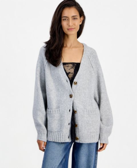Женский кардиган And Now This Slouchy Ribbed-Knit Button-Up, цвет: Серый