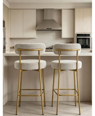 28" Bar Stools Set of 2, Counter Height Bar Stools Chairs with Backrest and Footrest, Gold Metal