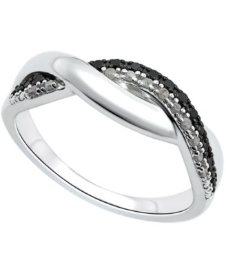 Black Diamond (1/10 ct. t.w.) & White Diamond (1/0 ct. t.w.) Twist Ring in Sterling Silver