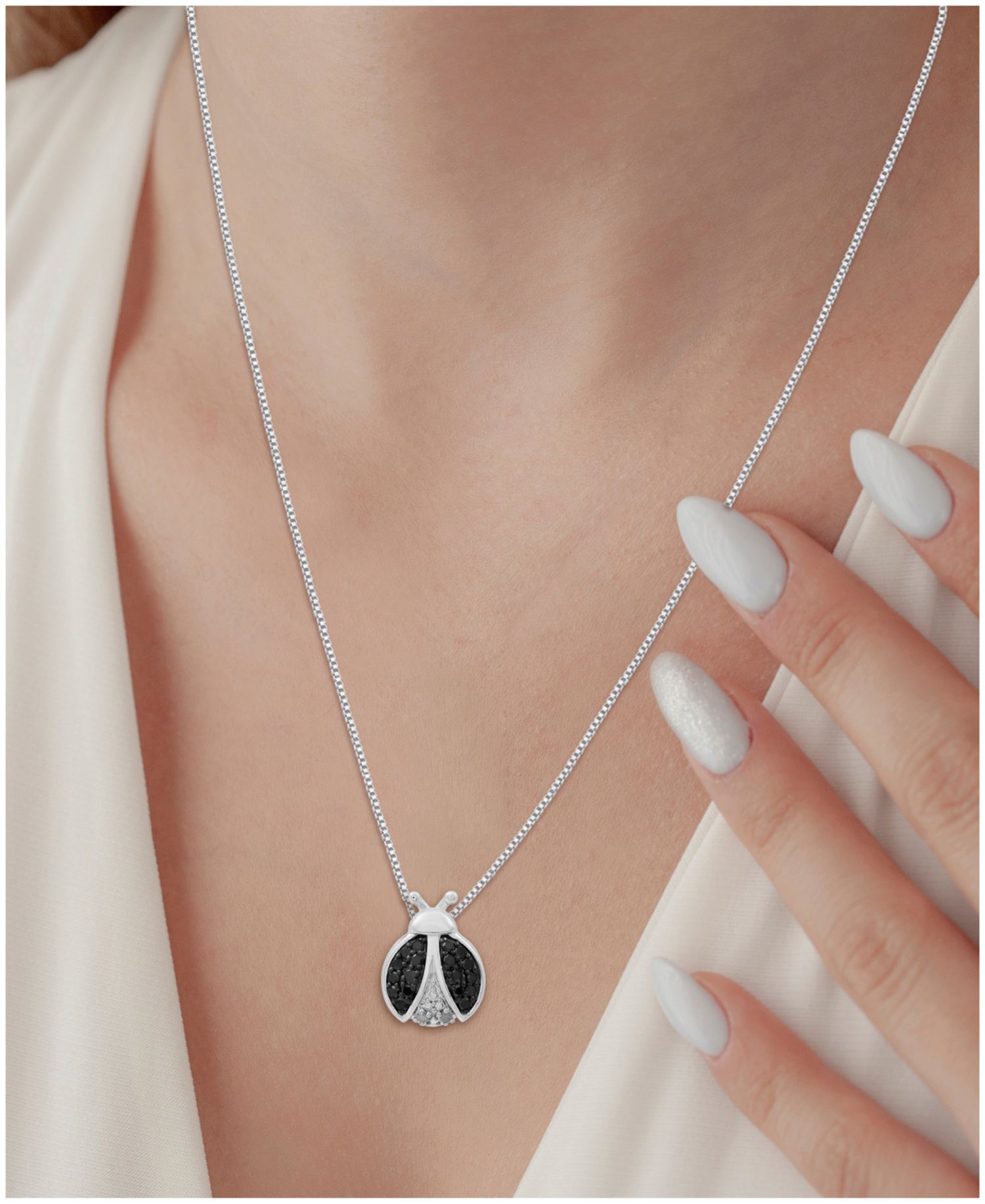 Black Diamond (1/6 ct. t.w.) & White Diamond Accent Ladybug 18" Pendant Necklace in Sterling Silver or 14k Gold-Plated Sterling Silver