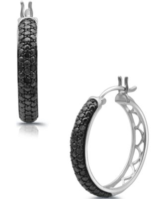 Black Diamond Hoop Earrings (1/6 ct. t.w.) in Sterling Silver