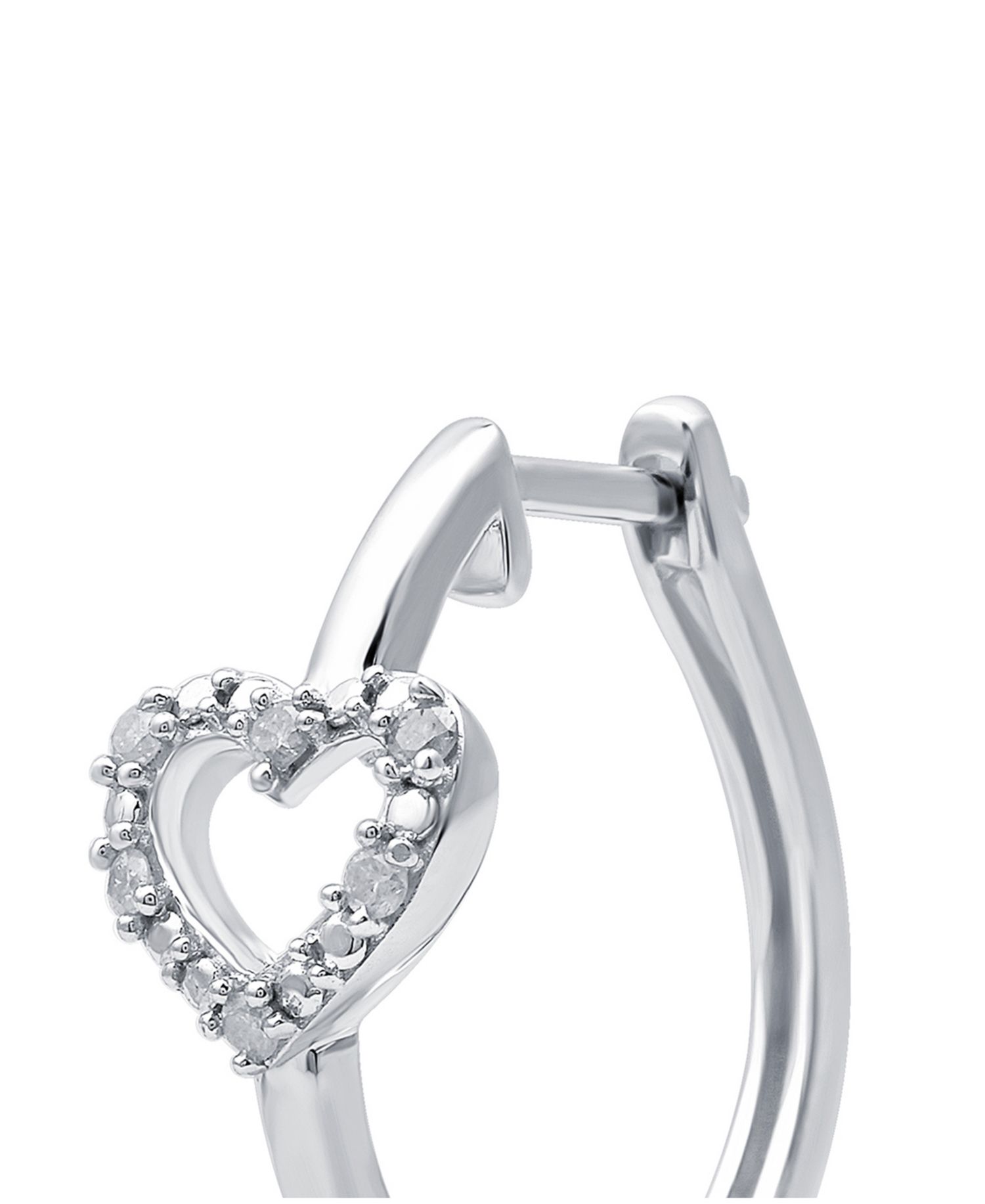 Diamond Heart Hoop Earrings (1/10 ct. t.w.) in Sterling Silver