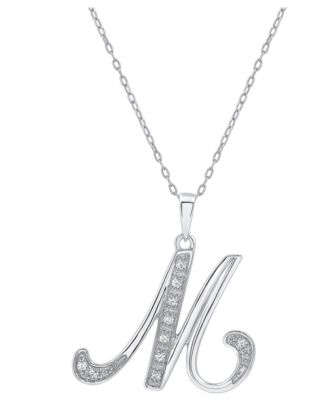 Diamond M Initial 18" Pendant Necklace (1/10 ct. t.w.) in Sterling Silver