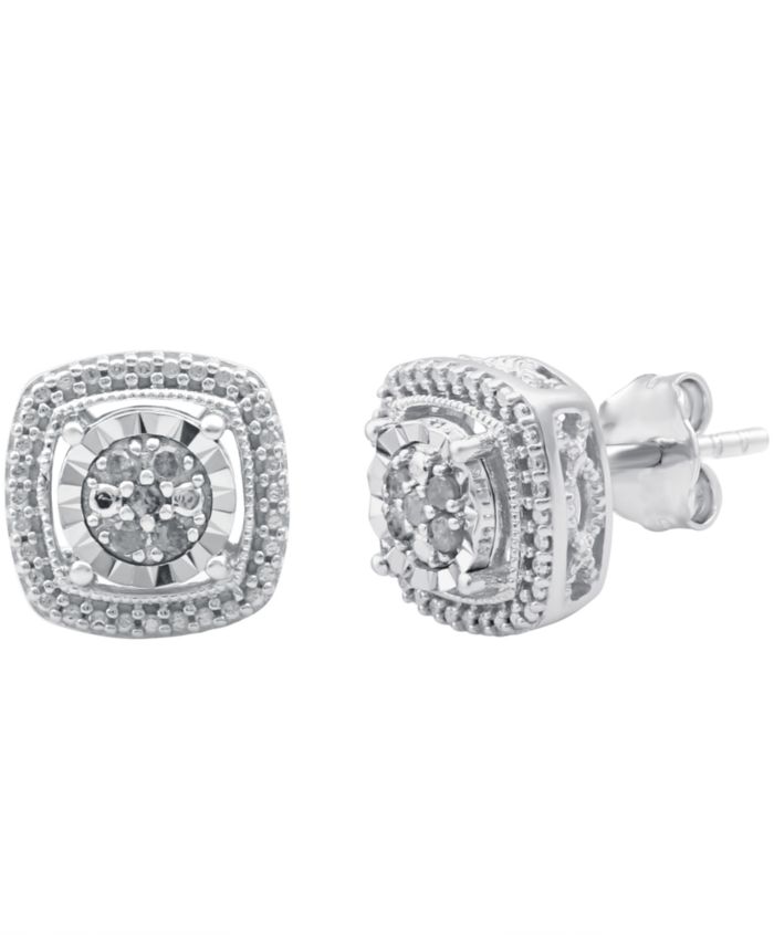 Diamond Cluster Miracle Plate Stud Earrings (1/10 ct. t.w.) in Sterling