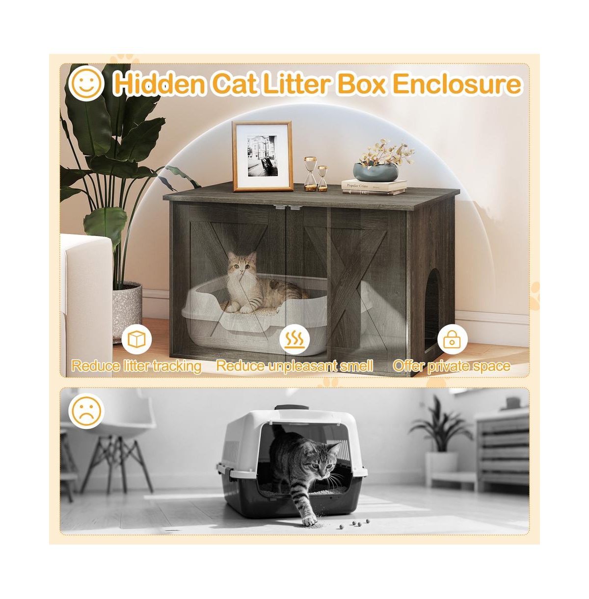 Ruie Hidden Cat Litter Box Enclosure End Table with Removable Divider