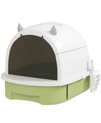 Covered Cat Litter Box with Drawer Scoop and Deodorizing Bags