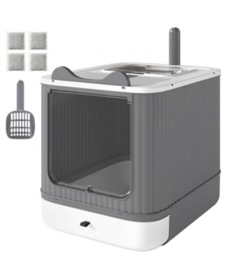 Enclosed Cat Litter Box with Front Entry Top Exit and Drawer