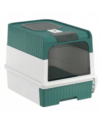 Hooded Cat Litter Box with Drawer Pan Front Entry and Top Exit