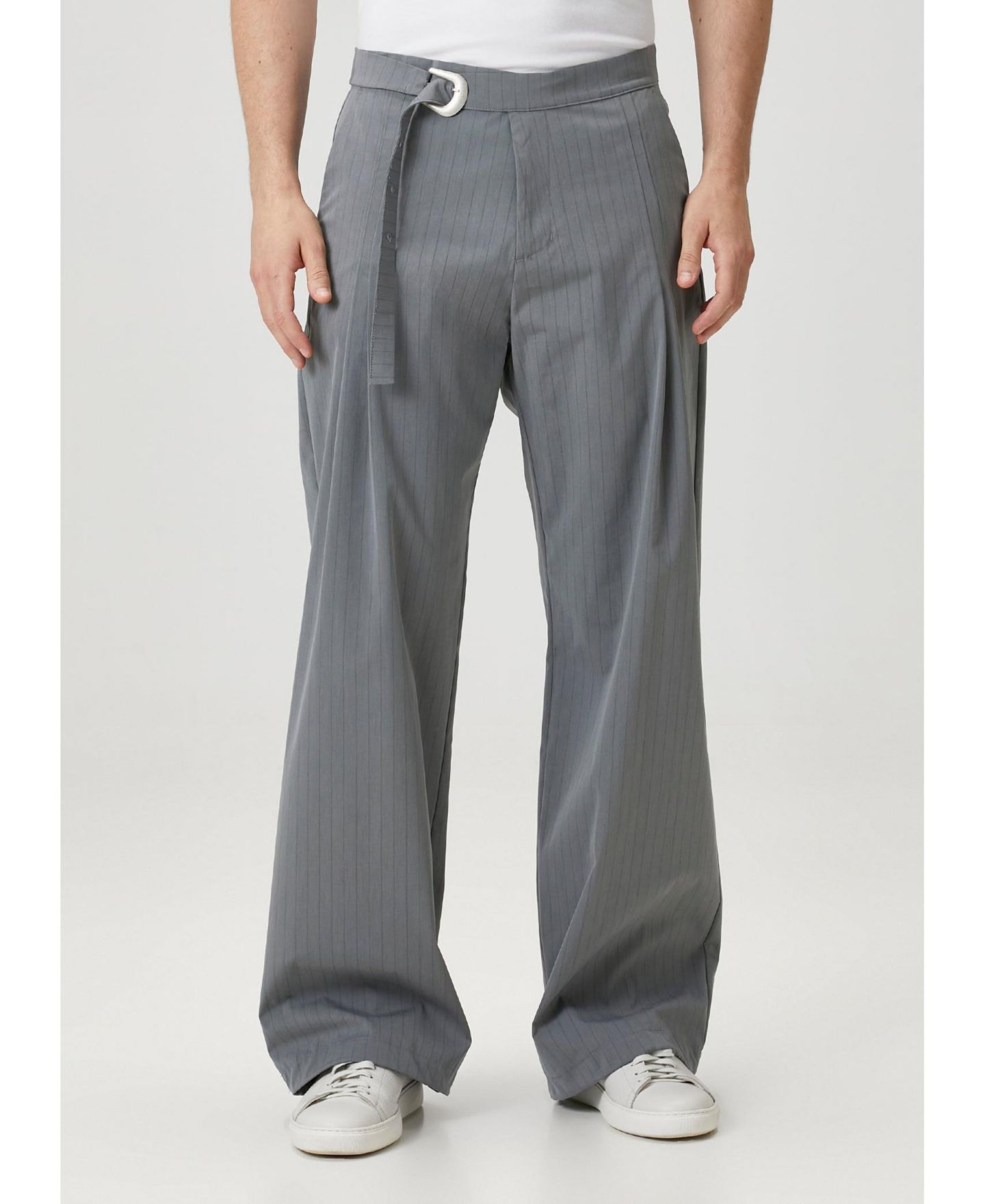 Мужской ремень PCFG Cotton Blend Striped Woven Pant With Belt, цвет: Серый — фото 4