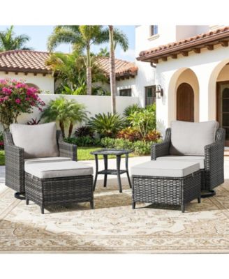 Patio Furniture Set with Thick Cushion, Outdoor High Back Swivel Rocker Patio Chairs, 5 Piece Wicker Conversation Set