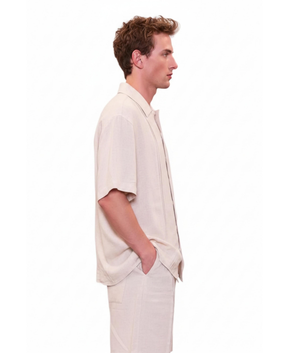 Pcfg Men's Daydreamers Short Sleeve Linen Shirt With Stitch Detail