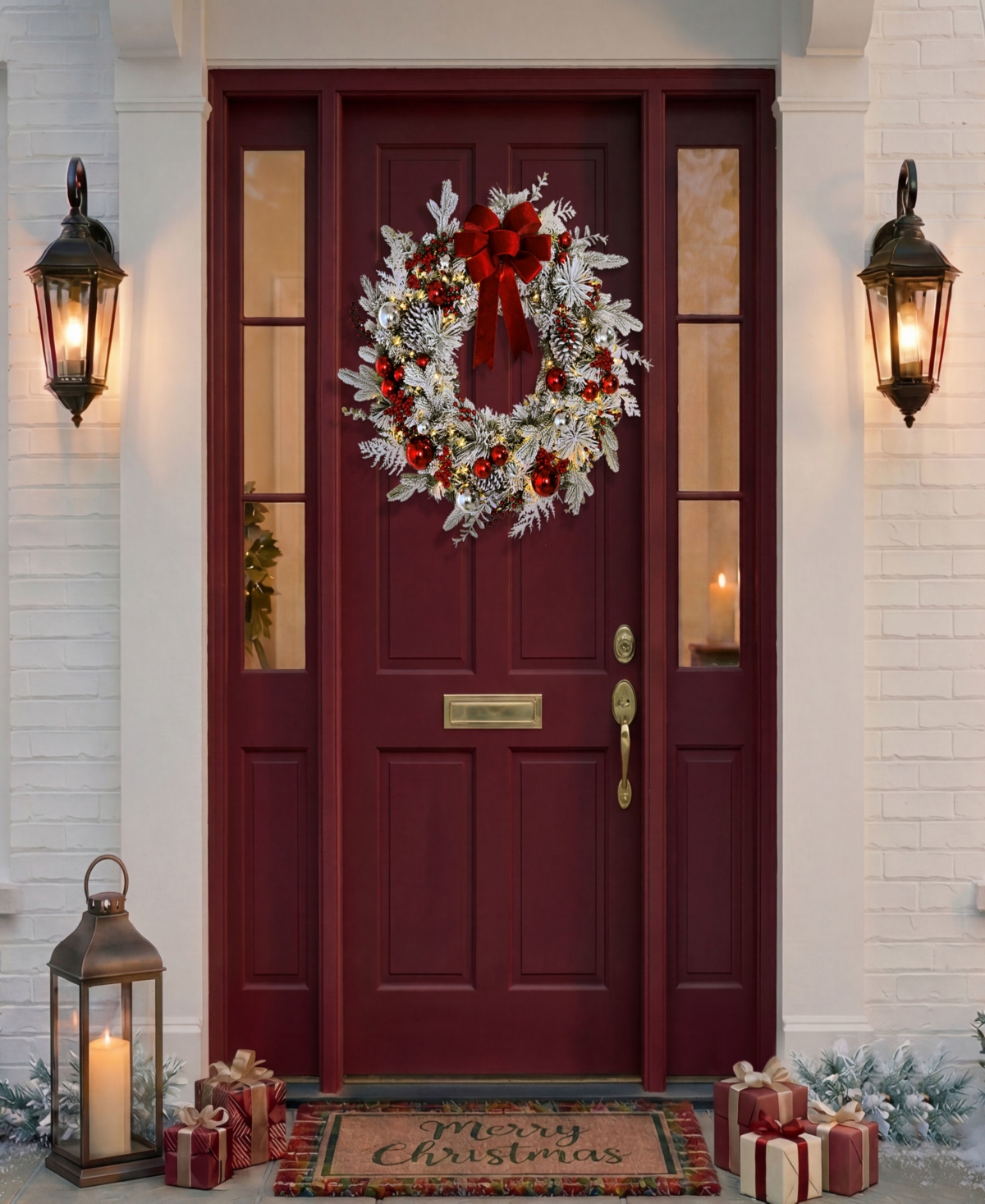 Puleo International 32" Pre-Lit Flocked Artificial Christmas Wreath