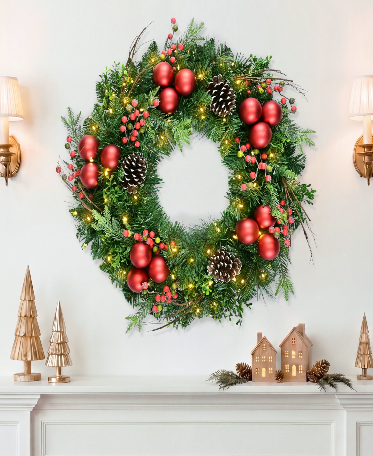 Puleo International 26" Battery-Operated Pre-Lit Artificial Wreath