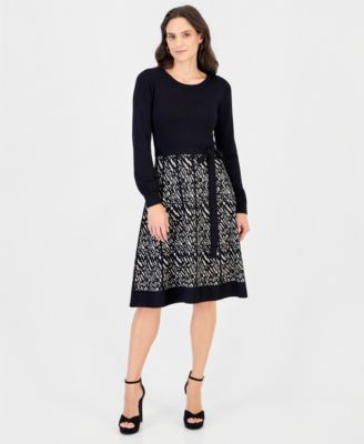 Women's Long-Sleeve Crewneck A-Line Sweater Dress