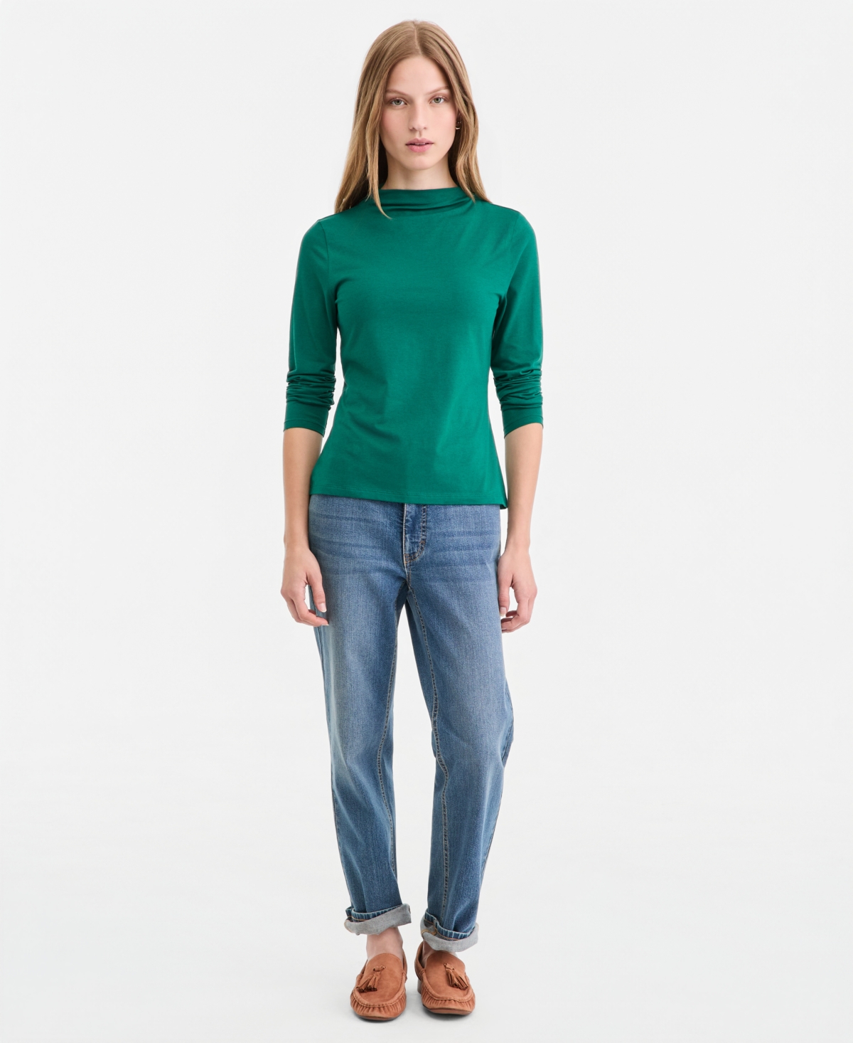 On 34th Women's Long-Sleeve Funnel-Neck Jersey Top, Macy's Exclusive - Forest Green