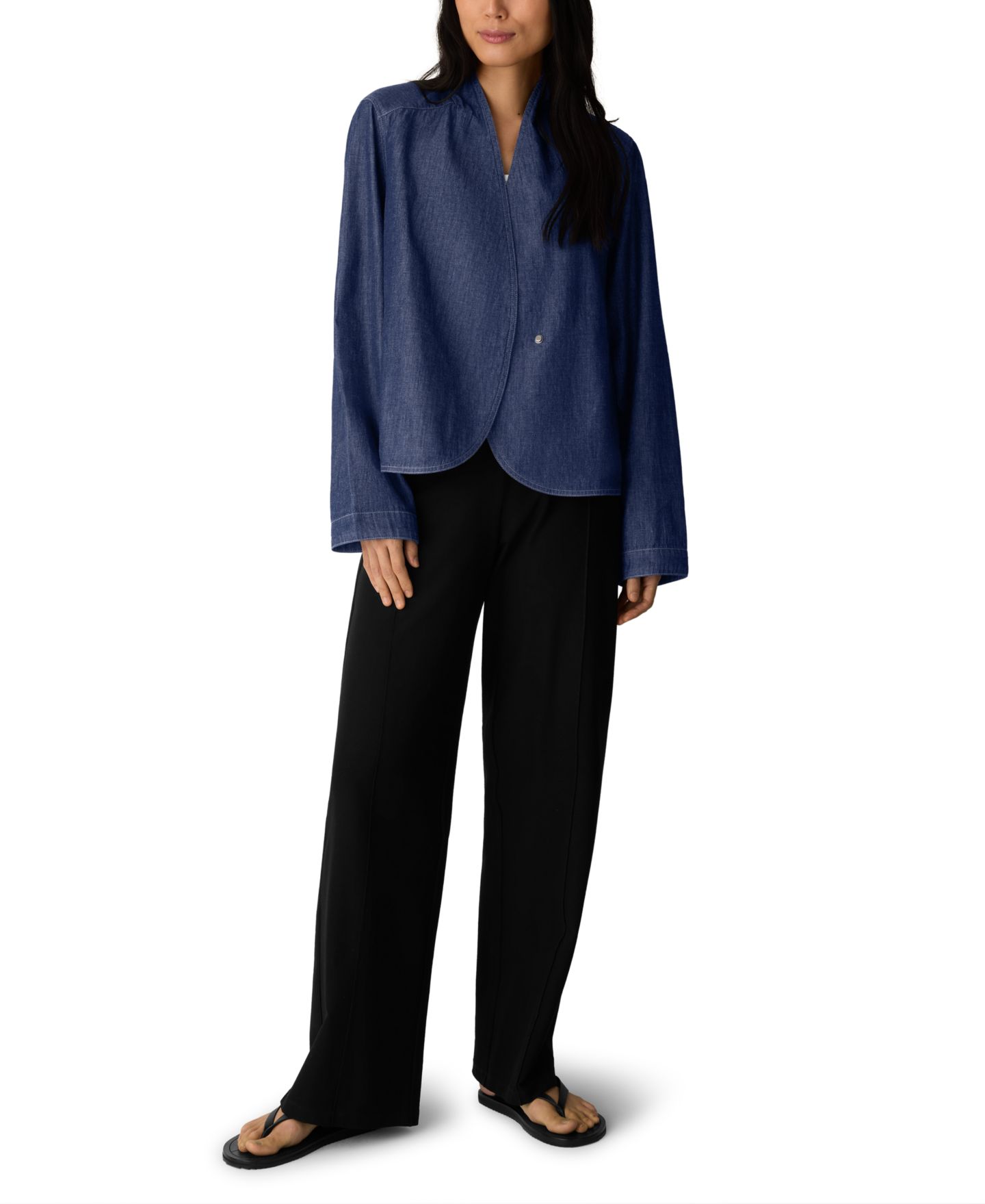 Женская куртка Eileen Fisher Lightweight Curved-Front Denim Jacket, цвет: Тёмный индиго — фото 2