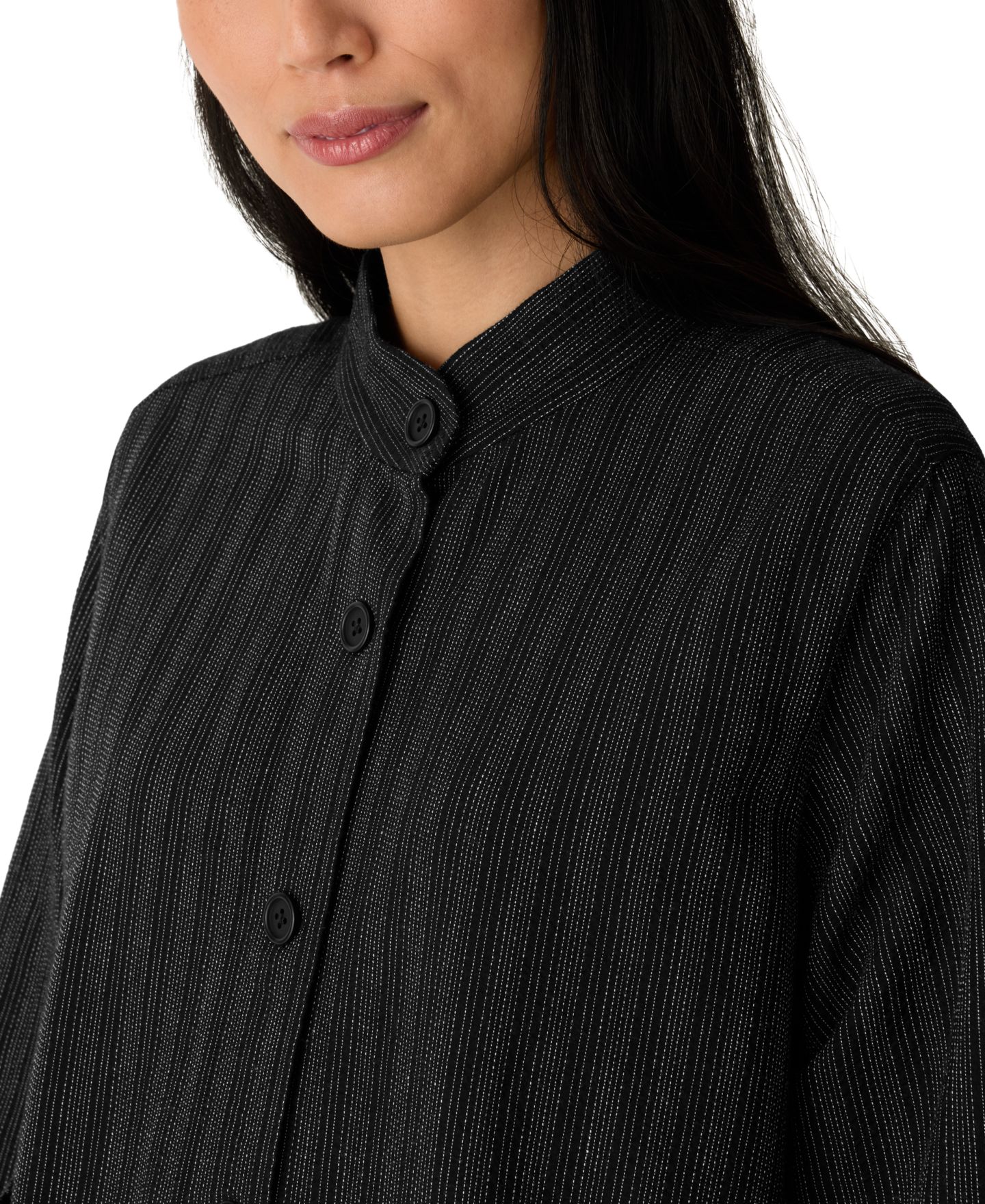 Женская куртка Eileen Fisher Band-Collar Long-Sleeve Jacket, цвет: Чёрный / Белый — фото 3