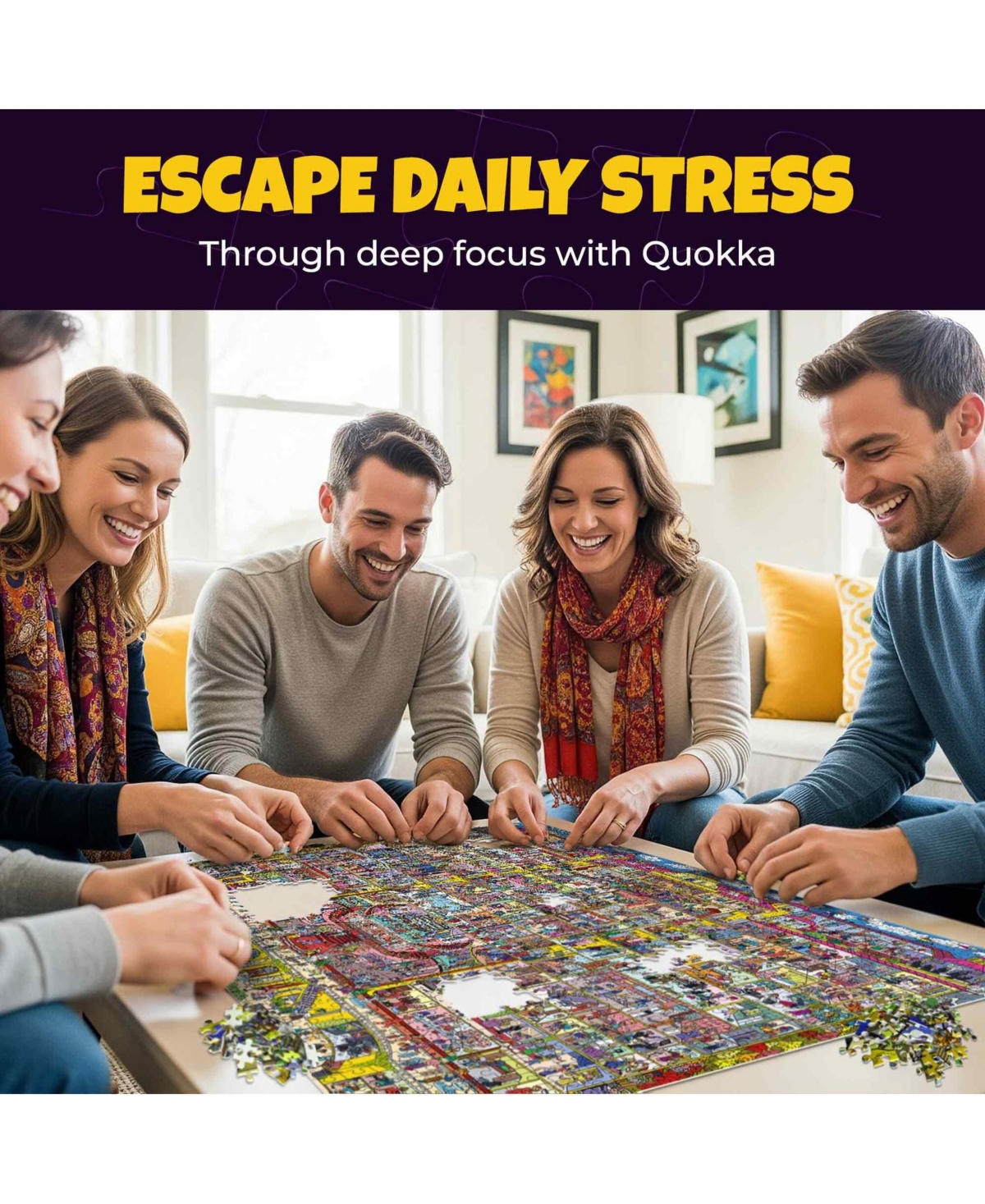 Quokka 1000 Piece Jigsaw Puzzle for Adults Set of 3 - Desert Whirl, Galactic Tails, Hotel Wildeluxe with Audio Story and 321 Secrets Each