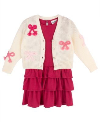 Girls' 2T-6X Bow-Embellished Sweater and Tiered Dress, 2-Piece Set