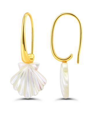Genuine Imitation Pearl Clamshell Shape Hardwire Fishhook Drop Earrings