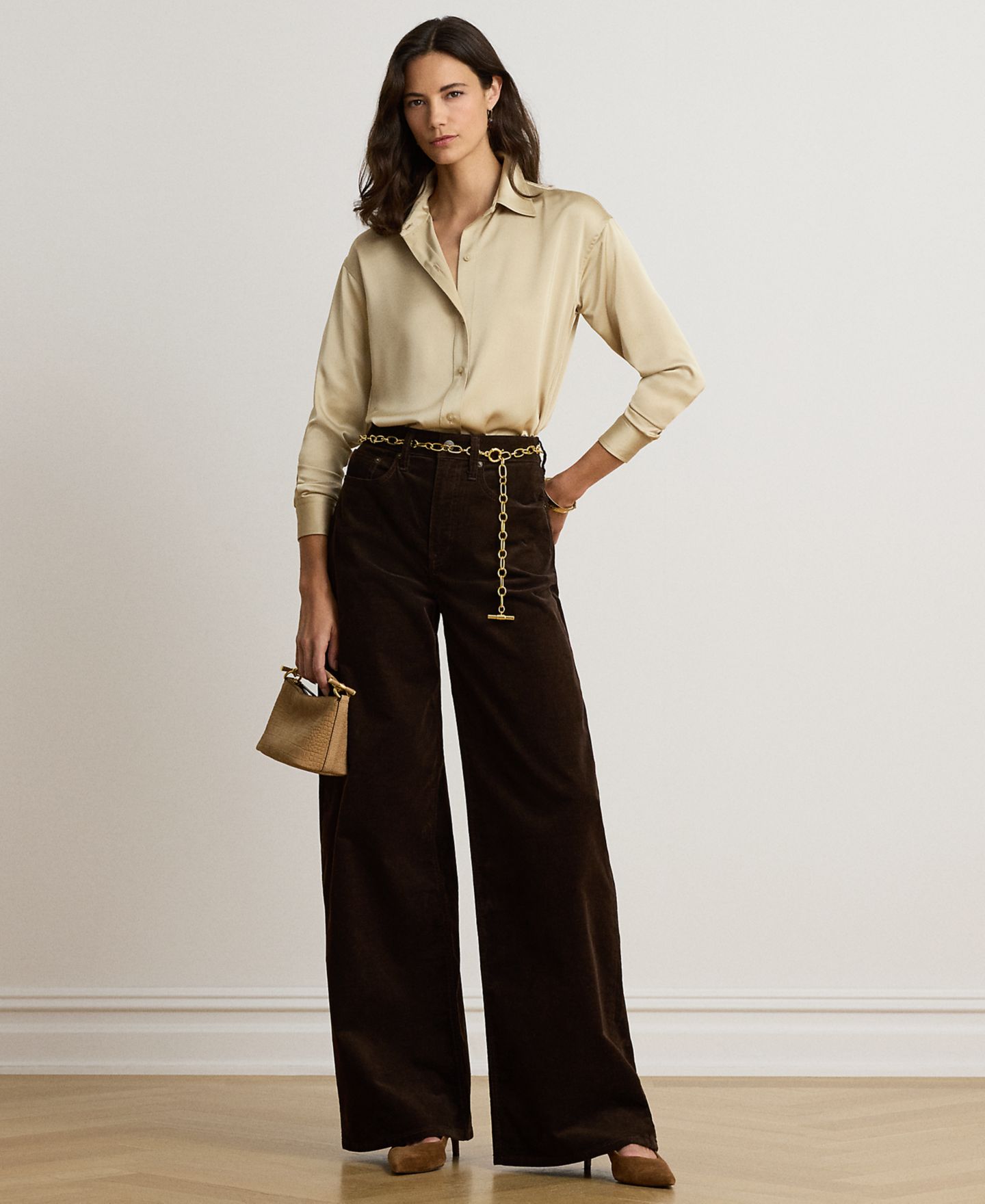 Женская блузка Lauren Ralph Lauren Petite Long-Sleeve Satin, цвет: Сланцевый — фото 8