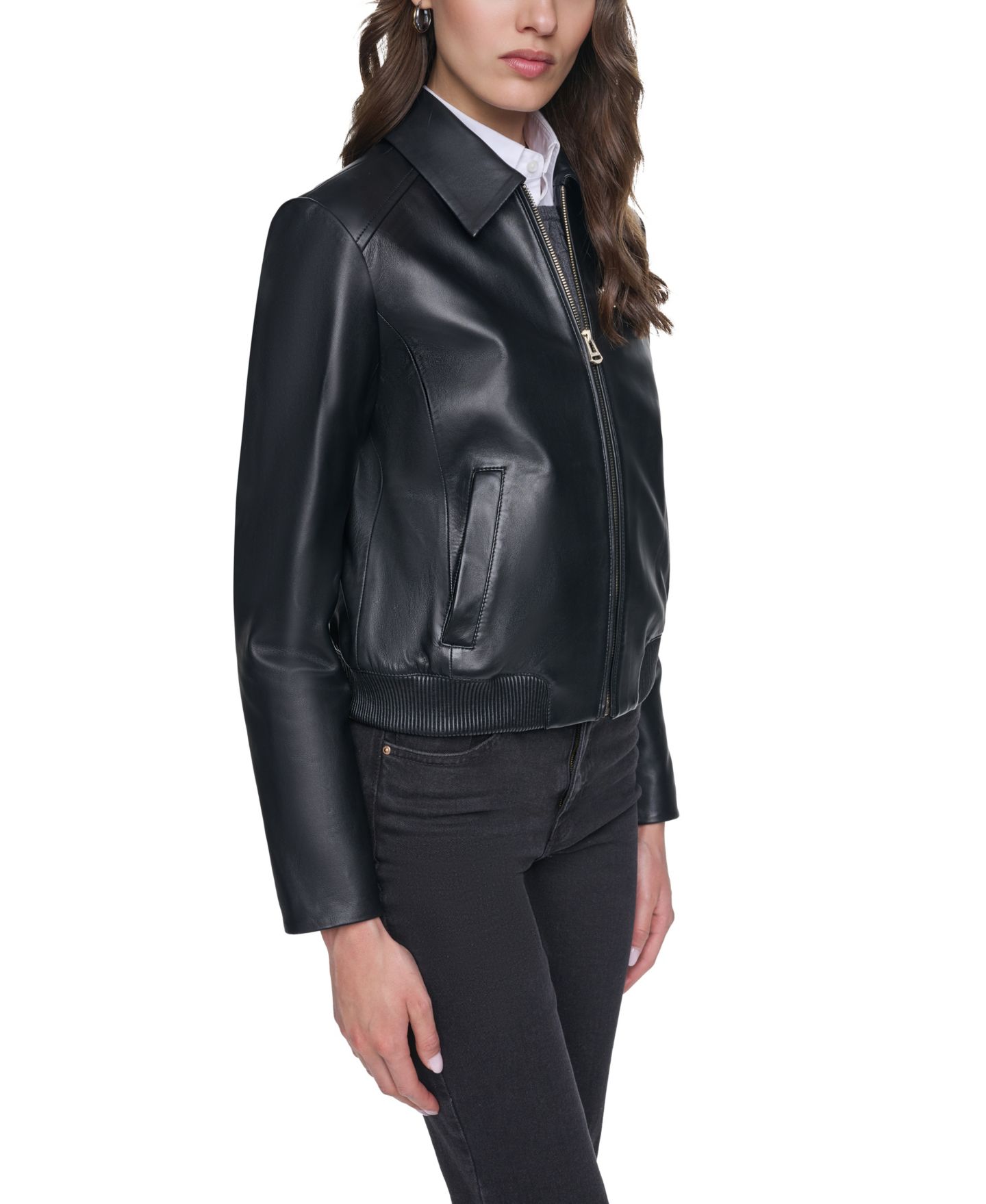 Женская куртка Cole Haan Smooth Lamb Bomber, цвет: Чёрный — фото 3