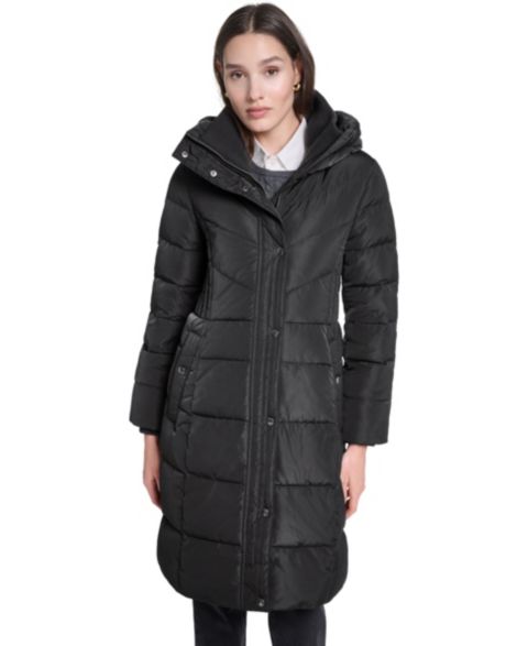 Женская куртка Cole Haan Quilted Puffer Hooded, цвет: Чёрный