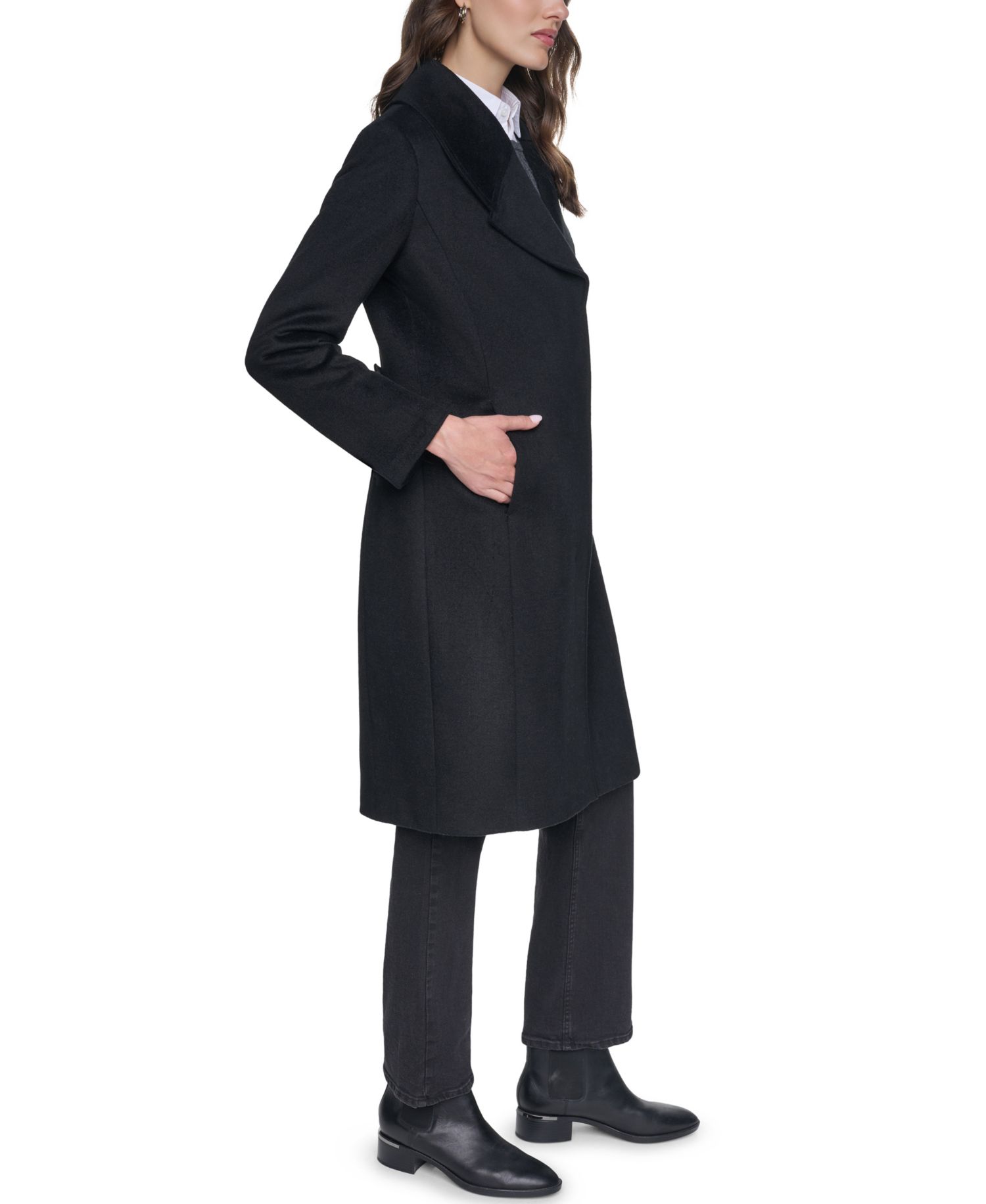 Women's Large-Collar Wool-Blend Coat