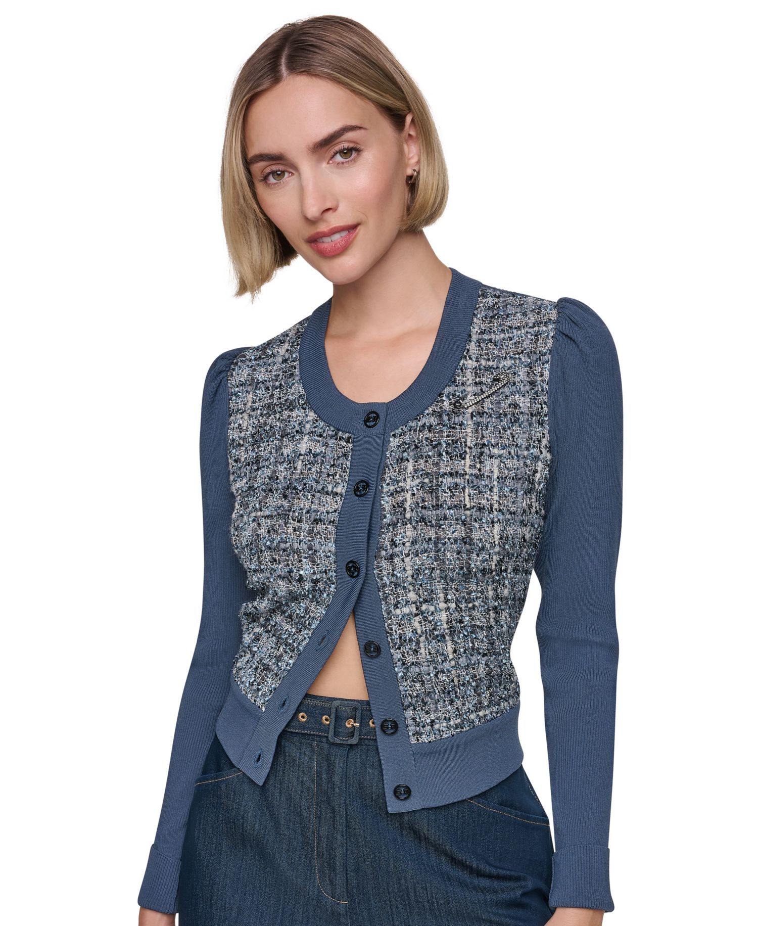 Women's Crewneck Six-Button-Front Ribbed Jacket