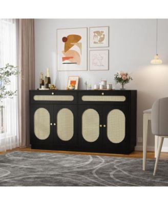 60'' Rattan Sideboard Buffet Cabinet with 2 Drawers & 4 Rattan Doors and Adjustable Shelves & Storage