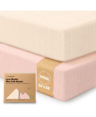 Lyra Muslin Mini Crib Sheets for Boys, Girls, 2-Pack Soft Organic Cotton Pack and Play Sheets Fitted, 38x26